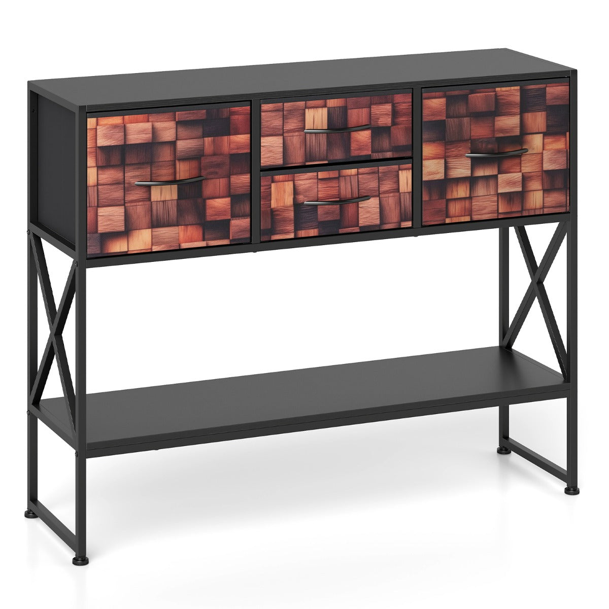 LIVSK Haltafel - Modern Design - 4 Stoffen Lades - Verstelbare Voetkussentjes - Stabiel Metaal - Koffie & Zwart
