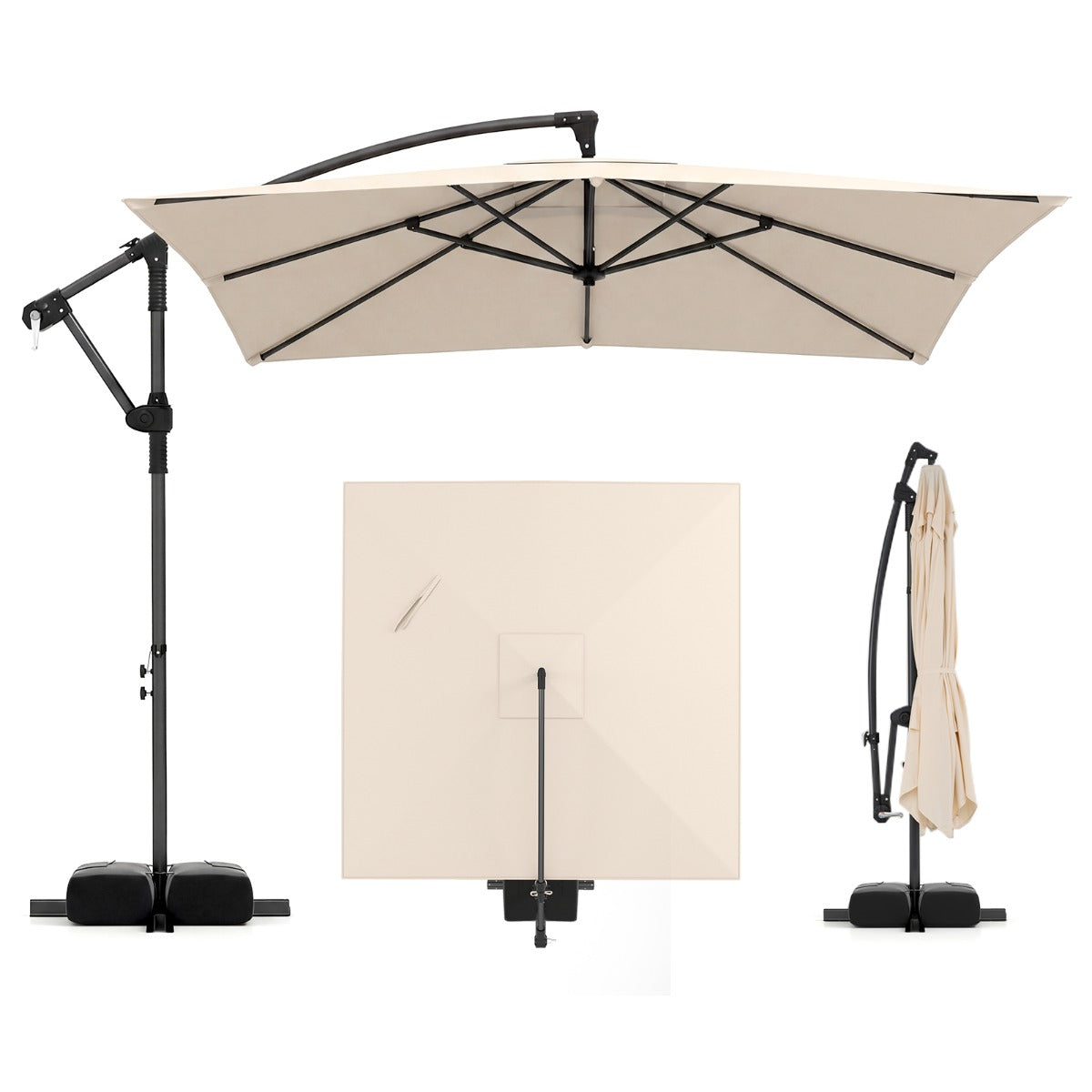 LIVSK Hangparasol 250 x 250 cm - Scheurvast Polyester - 360° Draaibaar - Stabiel Metalen Frame - Beige