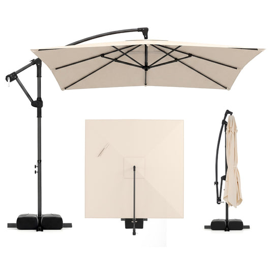 LIVSK Hangparasol 250 x 250 cm - Scheurvast Polyester - 360° Draaibaar - Stabiel Metalen Frame - Beige