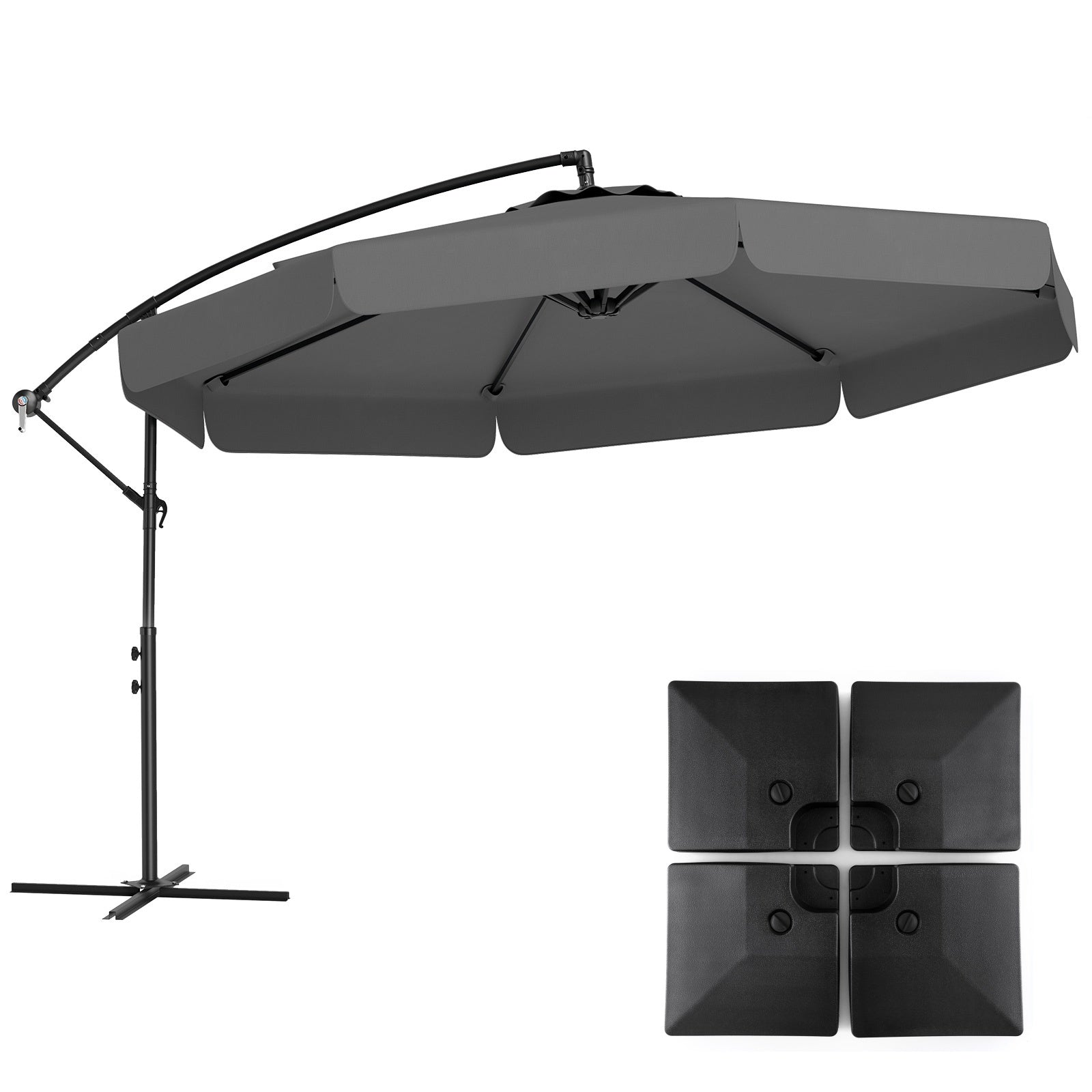 LIVSK Hangparasol 305 cm - Hoogwaardig Polyester - Kantelhoek 0-35° - Stabiel Frame - Inclusief Beschermhoes - Beige/Grijs