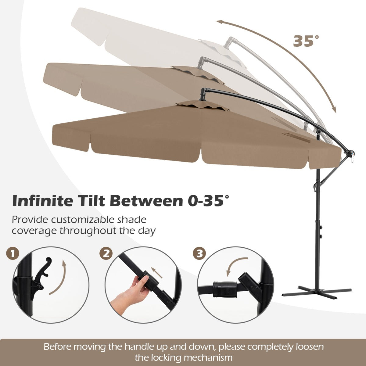 LIVSK Hangparasol 305 cm - Hoogwaardig Polyester - Verstelbare Kantelhoek - Inclusief Beschermhoes - Beige/Grijs