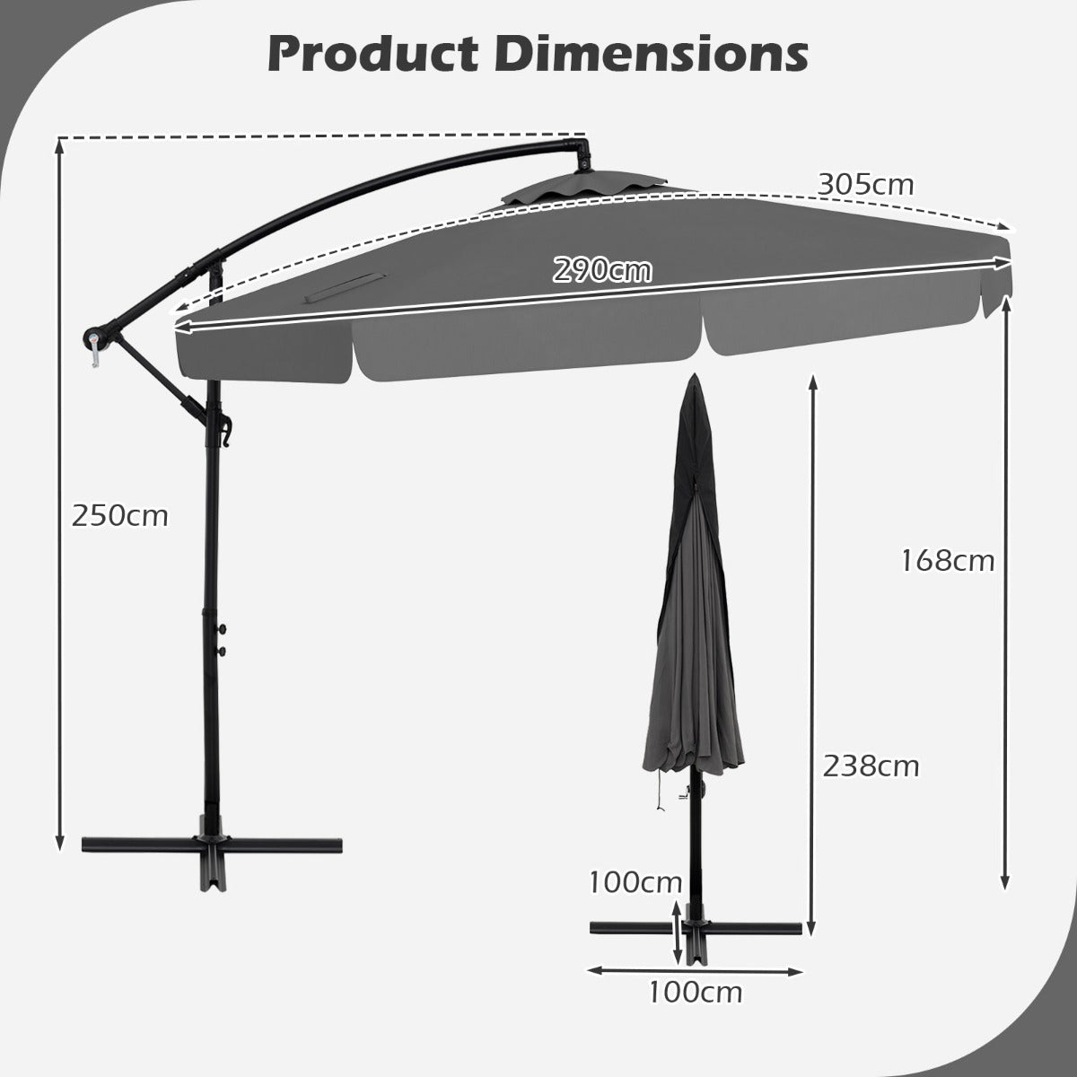 LIVSK Hangparasol 305 cm - Verstelbare Kantelhoek - Inclusief Beschermhoes - Hoogwaardig Polyester - Beige/Grijs
