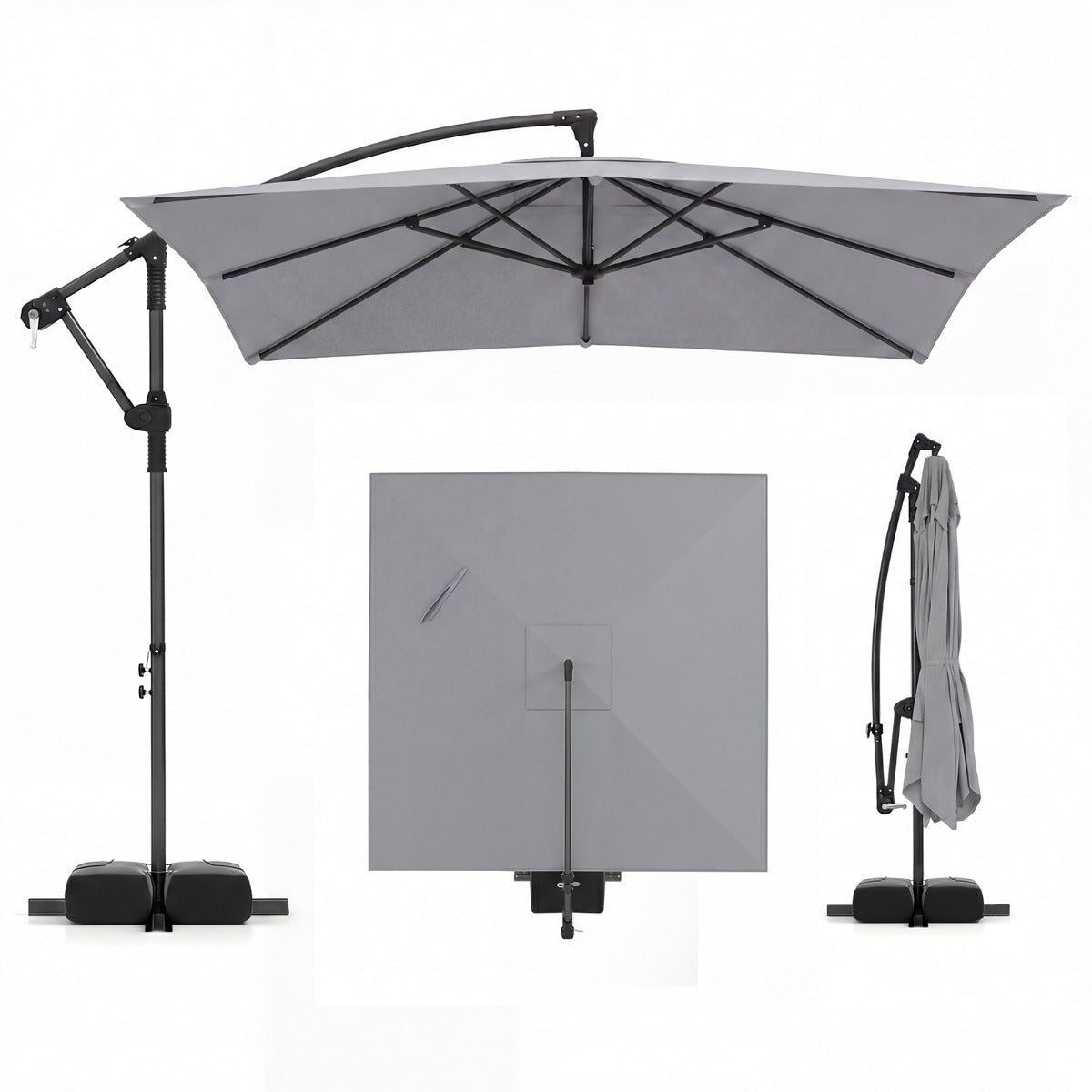 LIVSK Hangparasol - 360° Draaibaar - Gebruiksvriendelijk Slingermechanisme - Robuust Metaal - 250 x 250 cm - Grijs