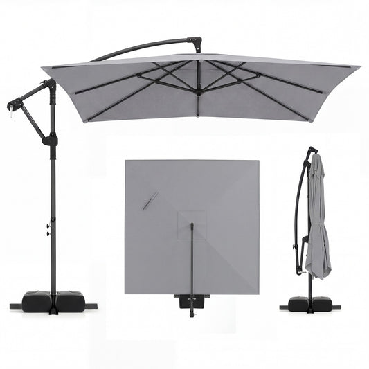 LIVSK Hangparasol - 360° Draaibaar - Gebruiksvriendelijk Slingermechanisme - Robuust Metaal - 250 x 250 cm - Grijs