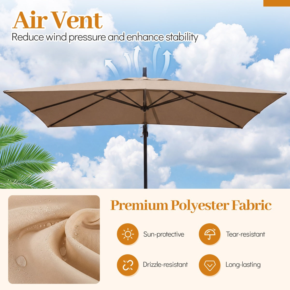LIVSK Hangparasol - 360° Draaibaar - Scheurvast Polyester - Robuust Metaal - Ideaal voor Tuin en Terras - Beige/Bruin