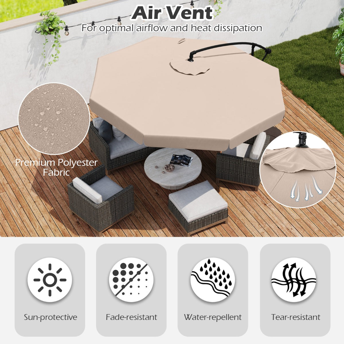 LIVSK Hangparasol - Diameter 305 cm - Hoogwaardig Polyester - Verstelbare Kantelhoek - Inclusief Beschermhoes - Beige