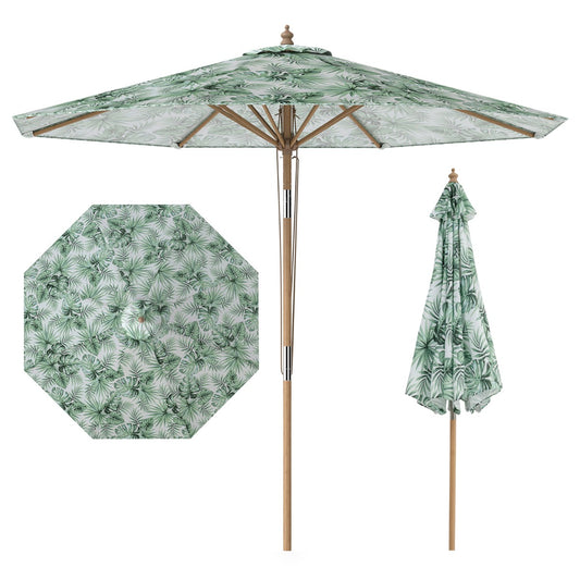 LIVSK Hangparasol - Kantelbare Kap - Geventileerd Ontwerp - Duurzaam Polyester - Beukenhouten Stok - Tropisch Patroon - 270 cm