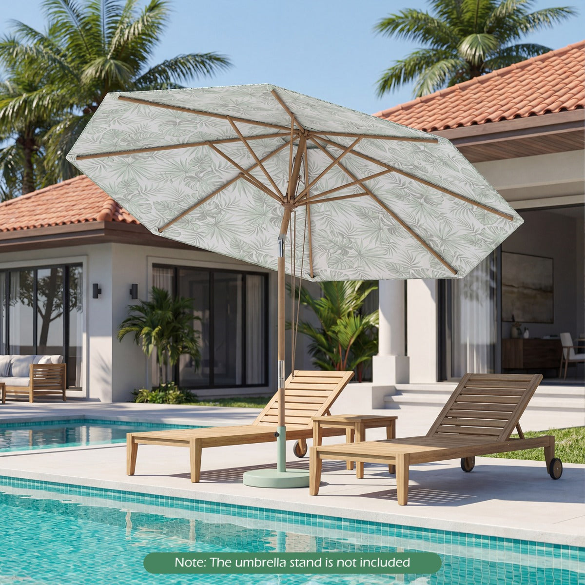 LIVSK Hangparasol - Kantelbare Kap - Geventileerd Ontwerp - Duurzaam Polyester - Beukenhouten Stok - Tropisch Patroon - 270 cm