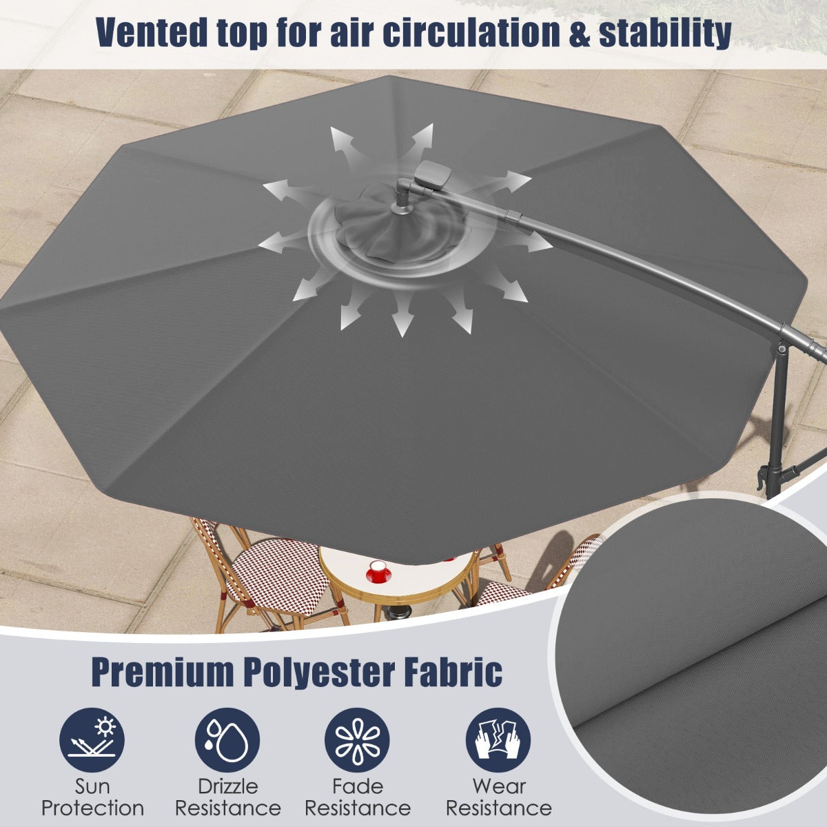 LIVSK Hangparasol met Zonnepaneel - 300 x 250 cm - 40 Lampen - Hoogwaardig Polyester - Grijs
