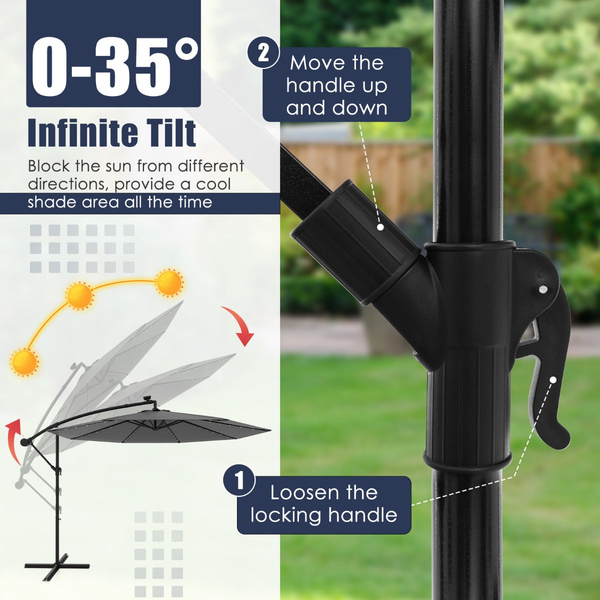 LIVSK Hangparasol met Zonnepaneel - 300 x 250 cm - 40 Lampen - Hoogwaardig Polyester - Grijs