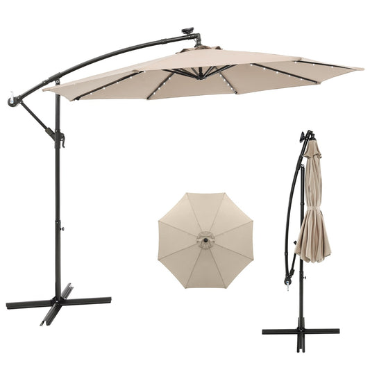 LIVSK Hangparasol op Zonne-energie - 300 x 250 cm - 40 Lampen - Verstelbare Kantelhoek - Robuuste Metalen Constructie - Grijs