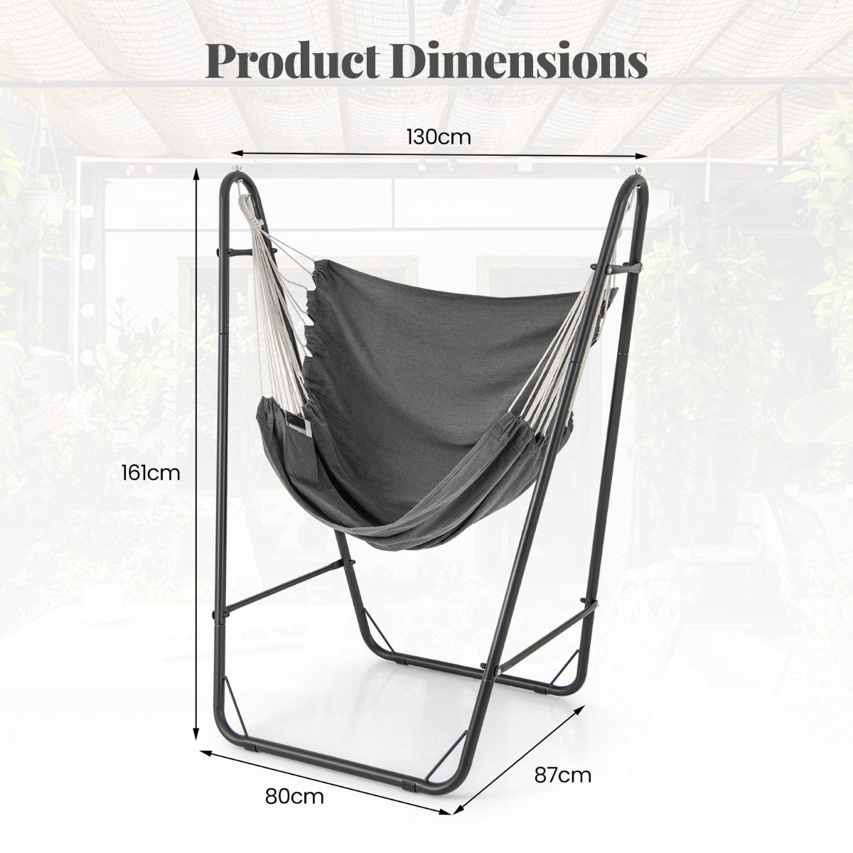 LIVSK Hangstoel - Duurzaam Metalen Frame - Katoen-Polyester Mix - 120 kg Draagvermogen - Grijs