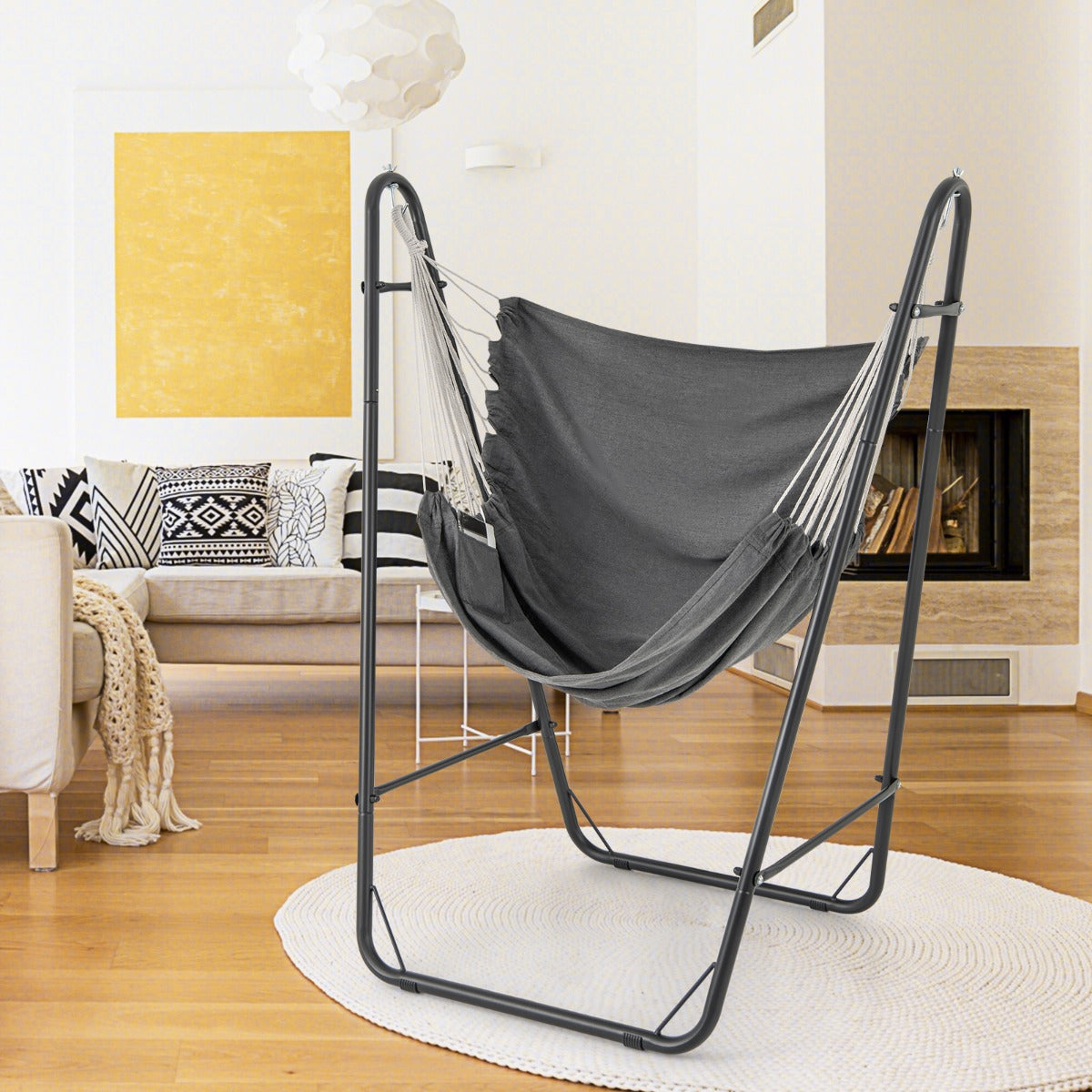 LIVSK Hangstoel - Duurzaam Metalen Frame - Katoen-Polyester Mix - 120 kg Draagvermogen - Grijs