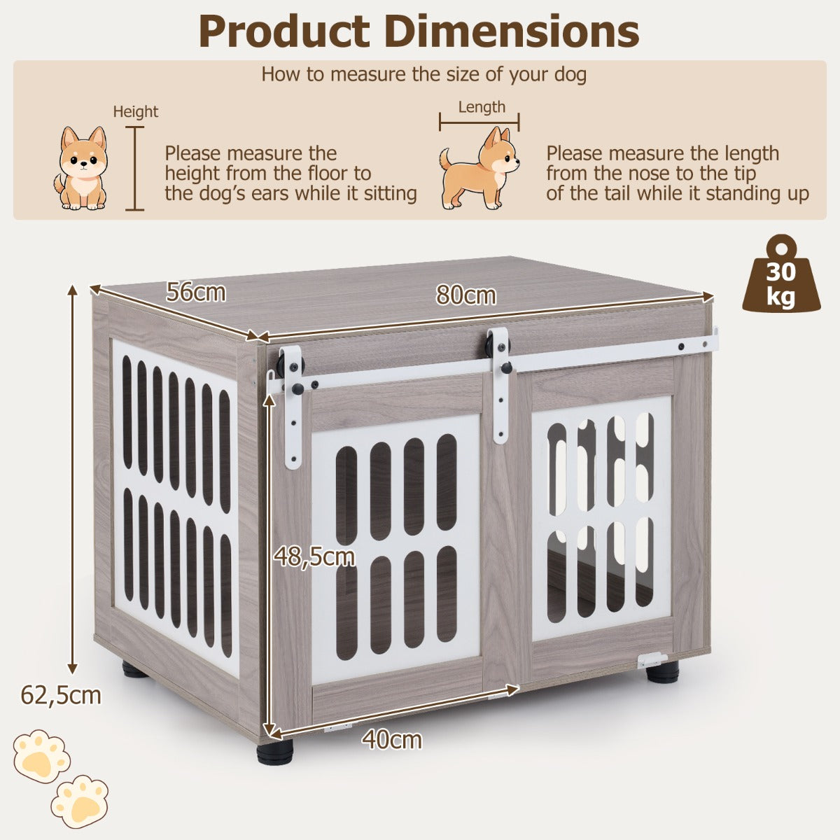 LIVSK Hondenbench - Schuifdeur met Slot - Robuuste Metalen Deur - Metalen Ramen - Voor Kleine tot Middelgrote Honden - Grijs