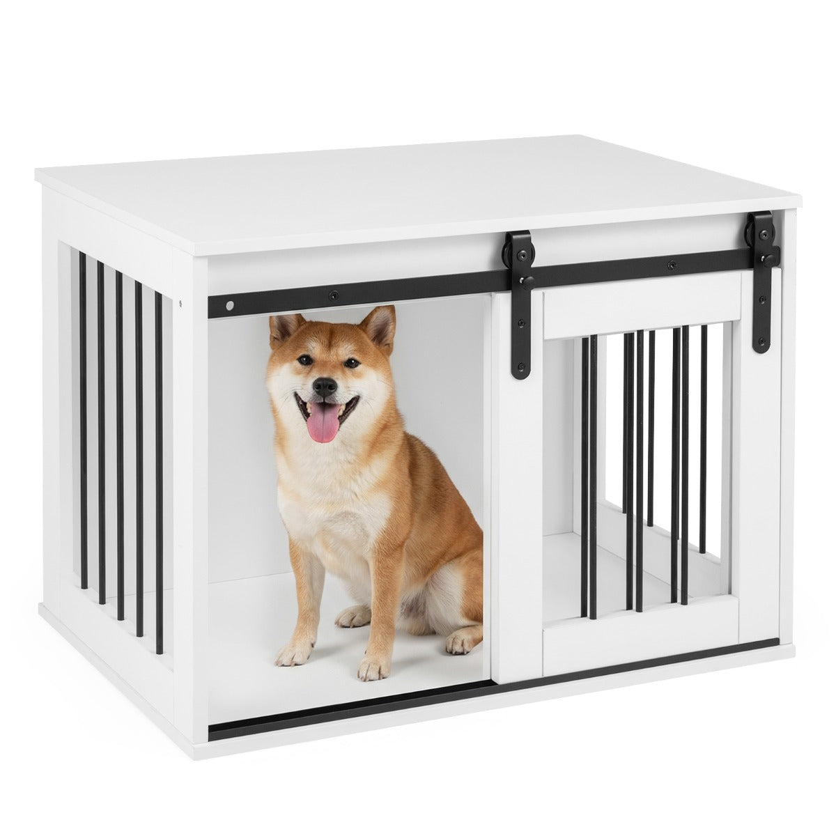 LIVSK Hondenkooi - Stevig Metalen Frame - Schuifdeur & Ventilatie - 2-in-1 Meubel - Geschikt voor Kleine en Middelgrote Honden -