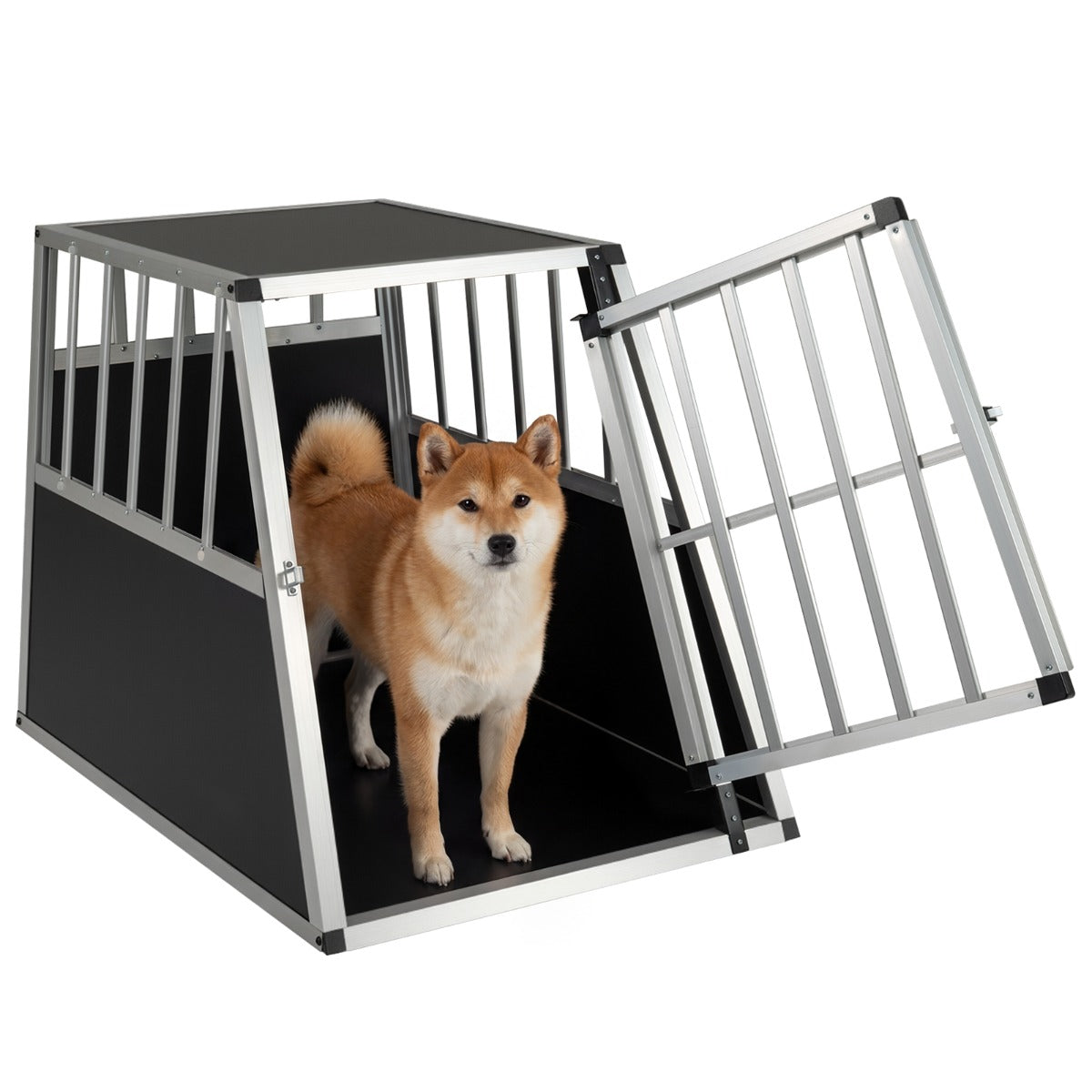 LIVSK Hondentransportbox - Aluminiumlegering - Trapeziumvormig - Optimale Ventilatie - Voor Kleine en Middelgrote Honden - Zilver