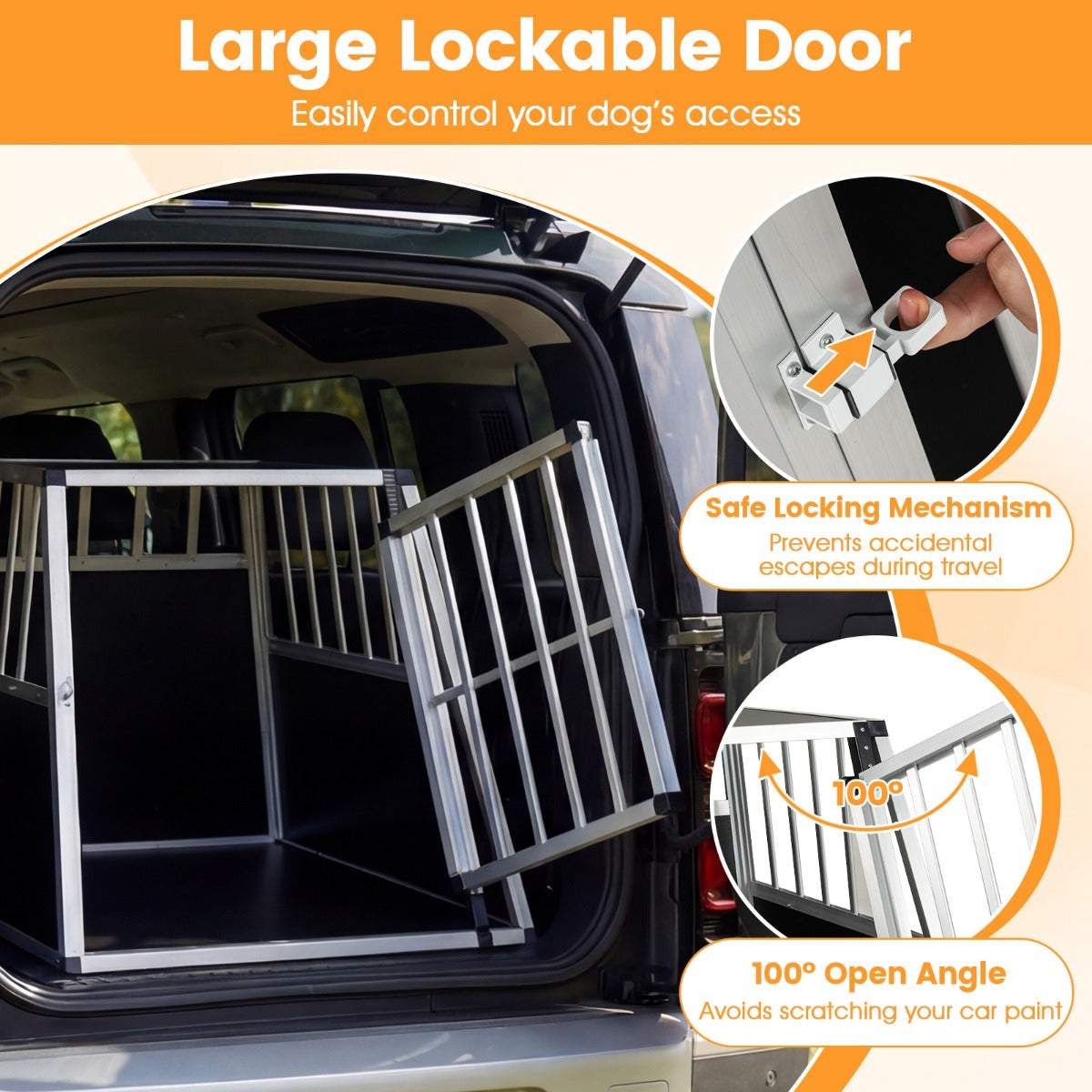 LIVSK Hondentransportbox - Aluminiumlegering - Trapeziumvormig - Optimale Ventilatie - Voor Kleine en Middelgrote Honden - Zilver