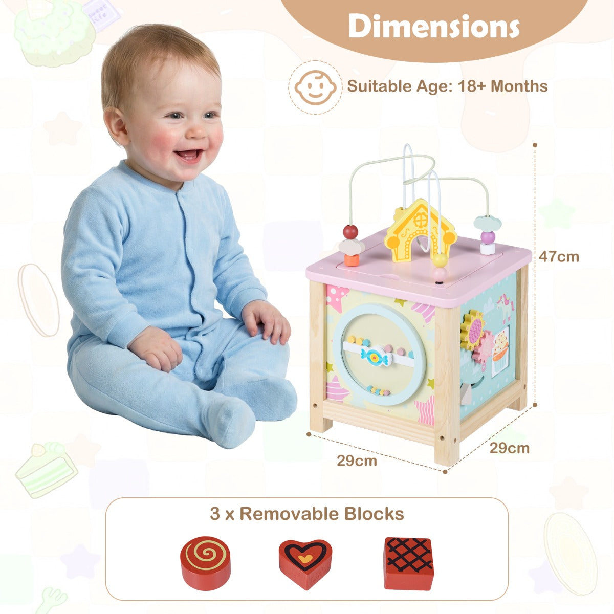LIVSK Houten Activiteitenkubus - Montessori Speelgoed - Interactieve Spelmogelijkheden - Opbergruimte - Veelkleurig