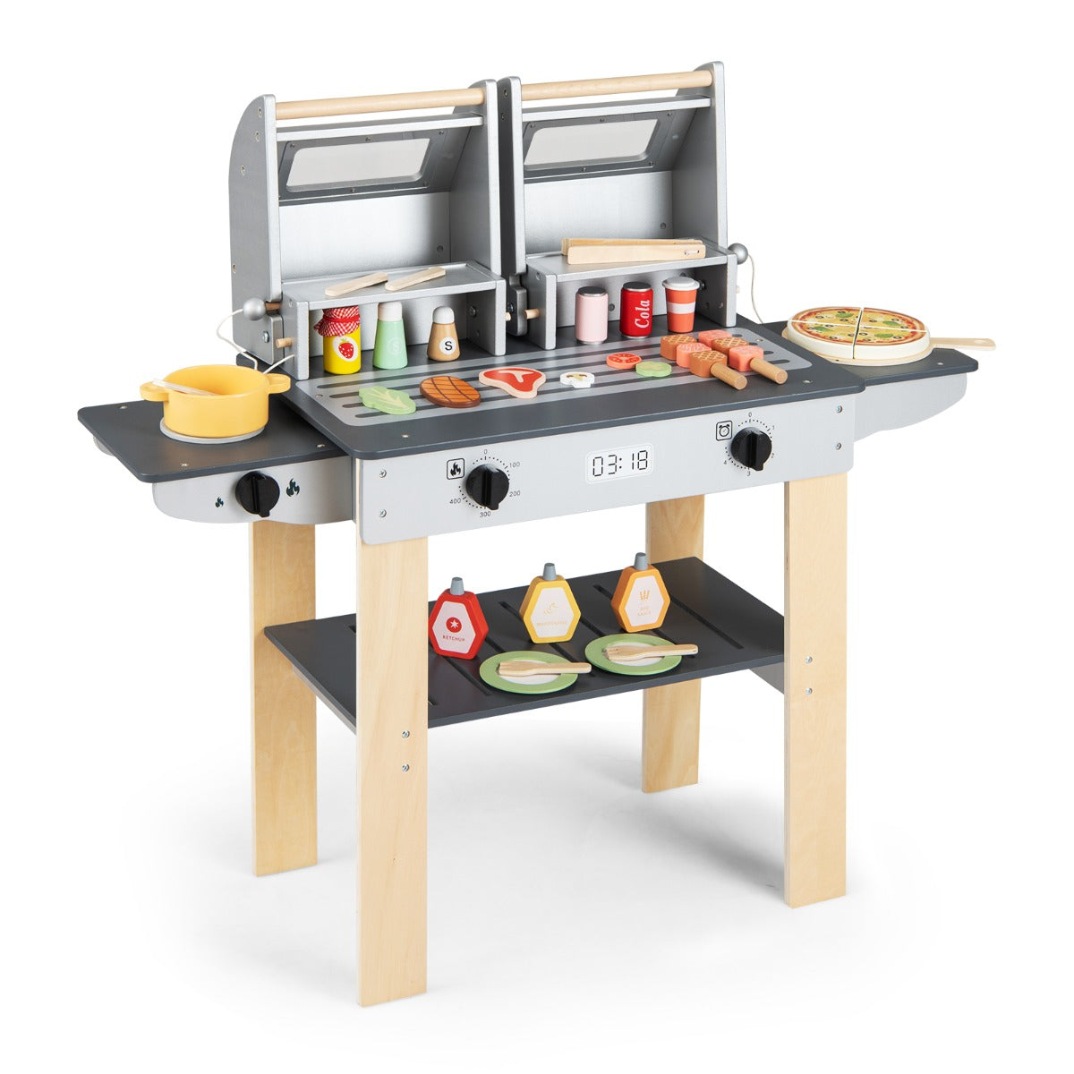 LIVSK Houten Barbecue-Speelset - Veilige Sluiting - Realistische Accessoires - Stimuleert Creativiteit - Grijs
