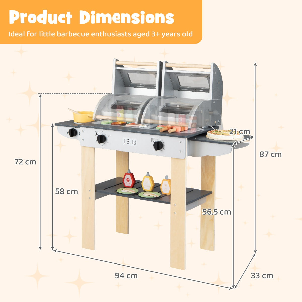 LIVSK Houten Barbecue-Speelset - Veilige Sluiting - Realistische Accessoires - Stimuleert Creativiteit - Grijs