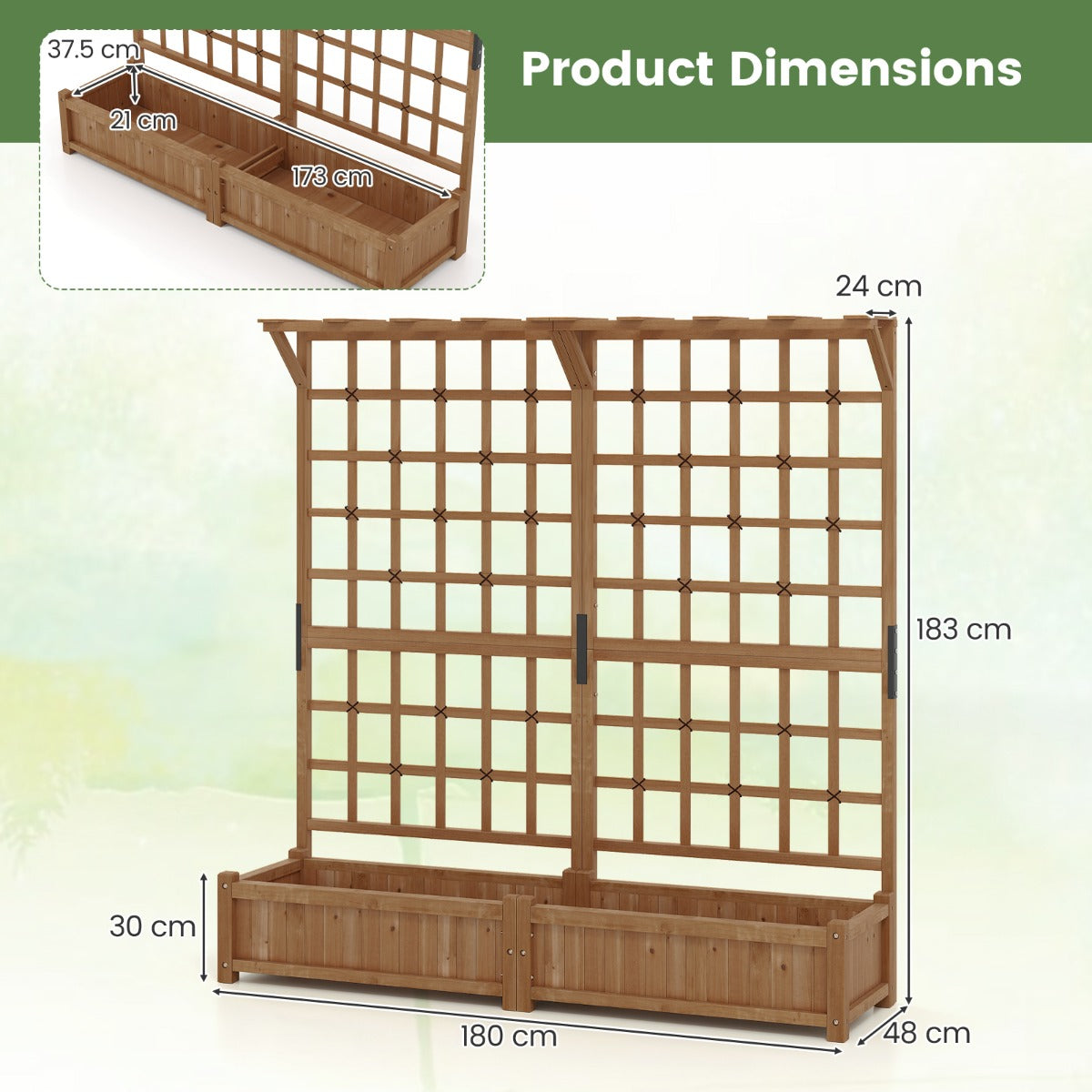 LIVSK Houten Plantenbak met Latwerk - 2 Ruime Bloembakken - Weerbestendig Dennenhout - Afwateringsgaten - Koffie Bruin