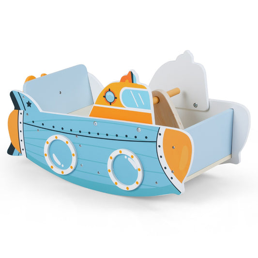 LIVSK Houten Schommelboot - Stevige Handgreep - Draaibare Propeller - Veilig en Comfortabel - Voor Kinderen - Blauw