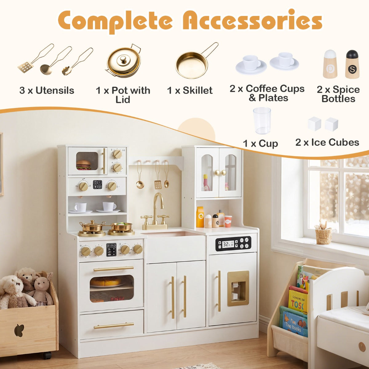 LIVSK Houten Speelkeuken - Realistische Licht- en Geluidseffecten - Inclusief Accessoires - Veilige Ontwerp - Zwart/Wit