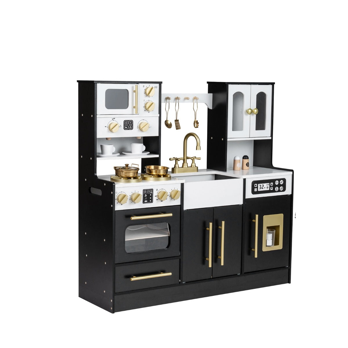 LIVSK Houten Speelkeuken - Realistische Licht- en Geluidseffecten - Multifunctioneel met IJsmaschine - Kindvriendelijk - Zwart/Wit