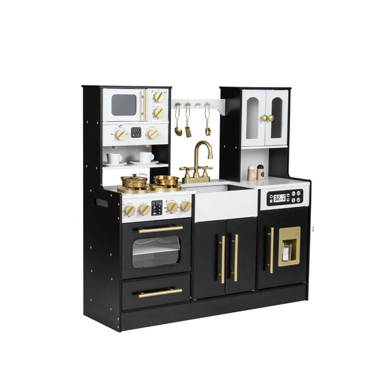 LIVSK Houten Speelkeuken - Realistische Licht- en Geluidseffecten - Multifunctioneel met IJsmaschine - Kindvriendelijk - Zwart/Wit