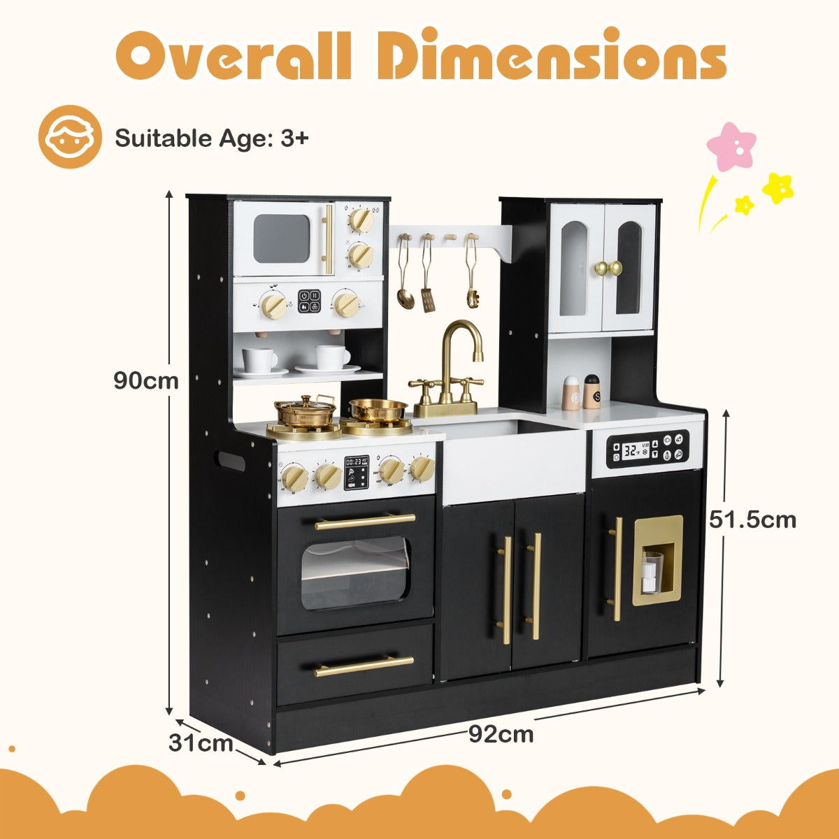 LIVSK Houten Speelkeuken - Realistische Licht- en Geluidseffecten - Multifunctioneel met IJsmaschine - Kindvriendelijk - Zwart/Wit