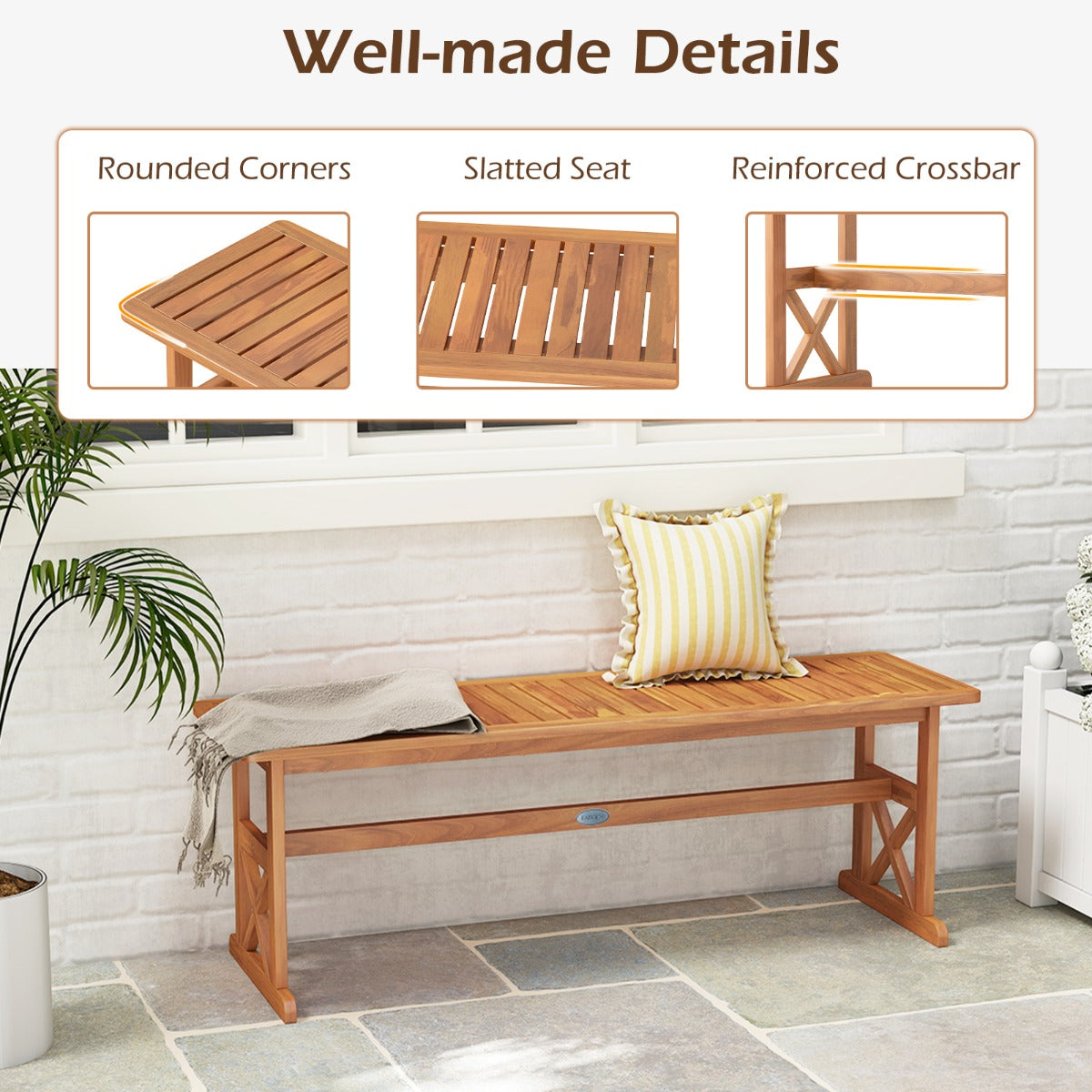LIVSK Houten Tuinbank - Massief Acaciahout - Ruimte voor 2-3 Personen - Draagvermogen 360 kg - Naturel