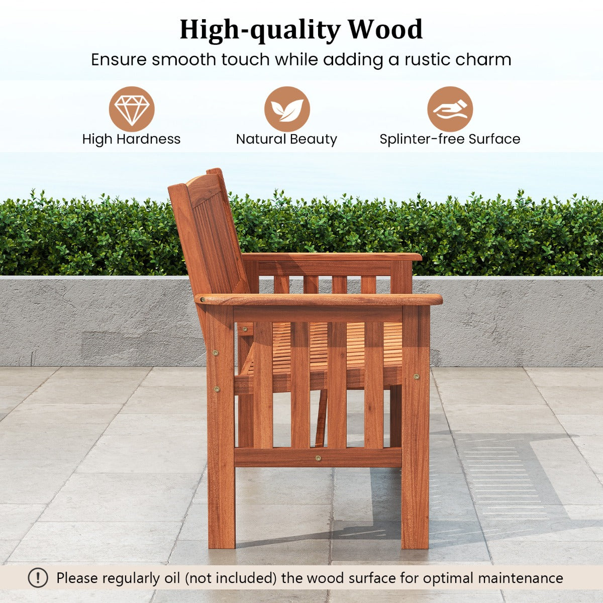 LIVSK Houten Tuinbank - Stevig Frame - Ergonomische Rugleuning - Ruime Zitting voor 2 Personen - Naturel