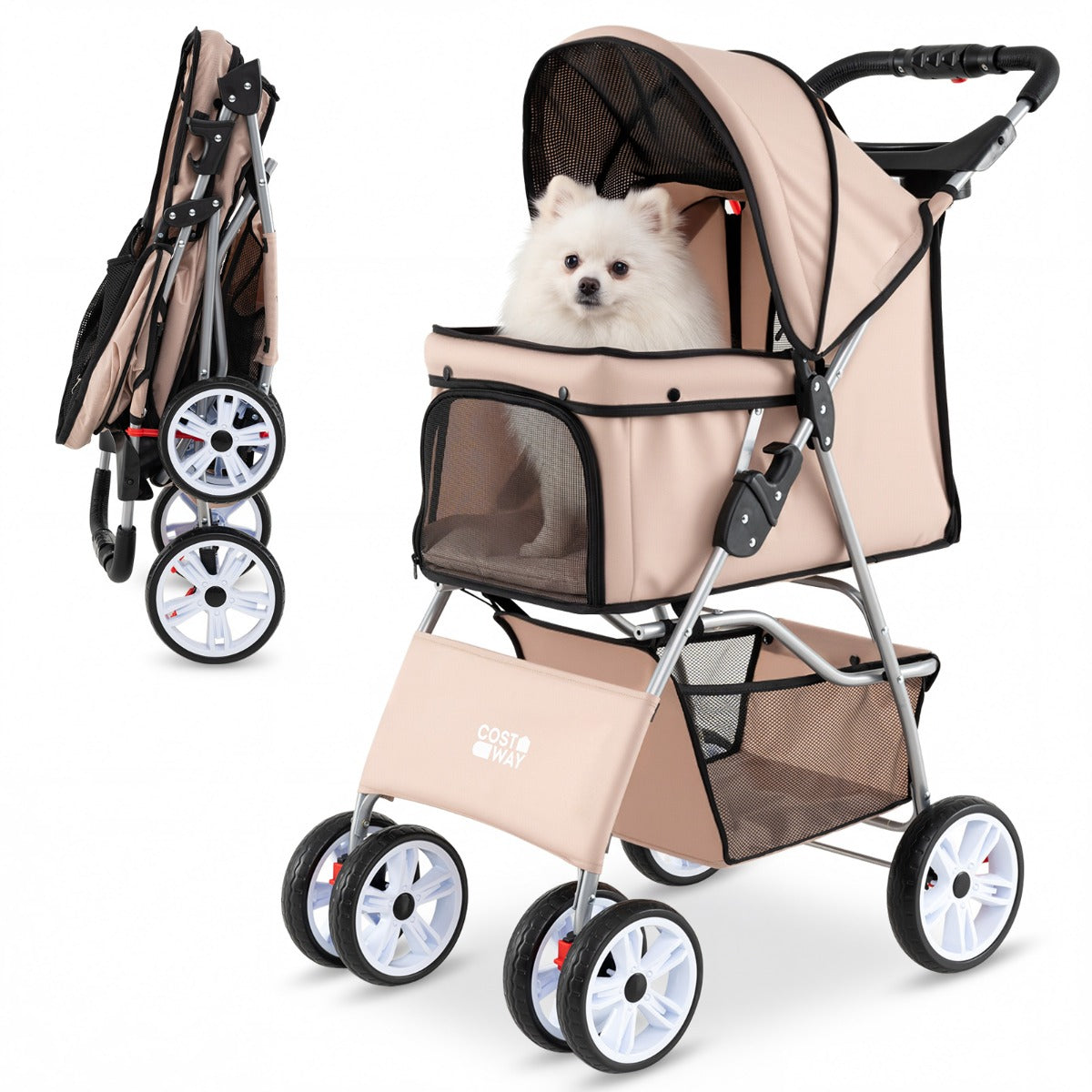 LIVSK Huisdierenwagen - Water-, Kras- en Bijtbestendig - Verstelbare Kap - Opvouwbaar en Draagbaar - Tot 15 kg - Blauw/Zwart/Beige