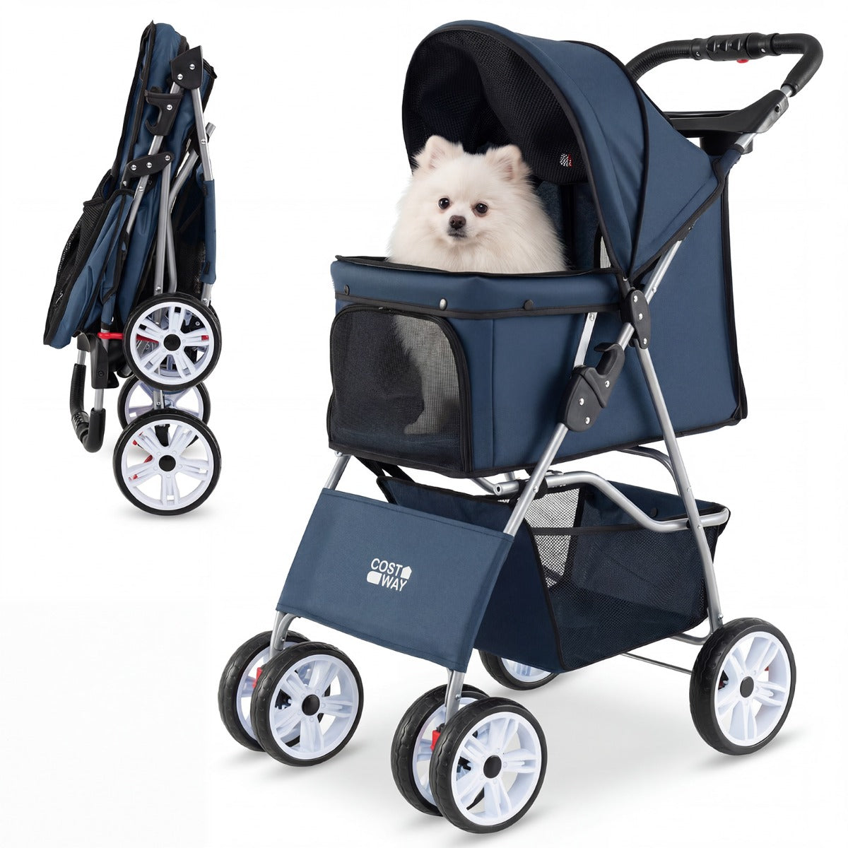 LIVSK Huisdierenwagen - Waterdicht Oxford-Materiaal - Verstelbare Kap - Opvouwbaar en Lichtgewicht - Tot 15 kg - Blauw