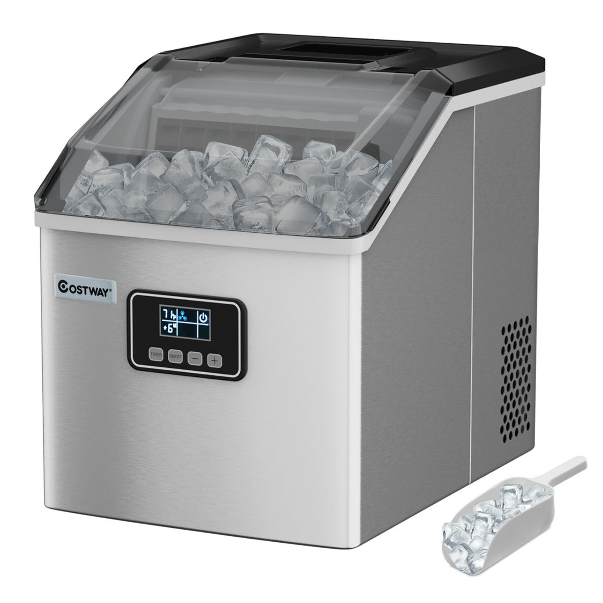 LIVSK IJsblokjesmachine - 18 kg IJs per 24 uur - Roestvrijstalen Behuizing - LCD-display - Zelfreinigend - Zilver
