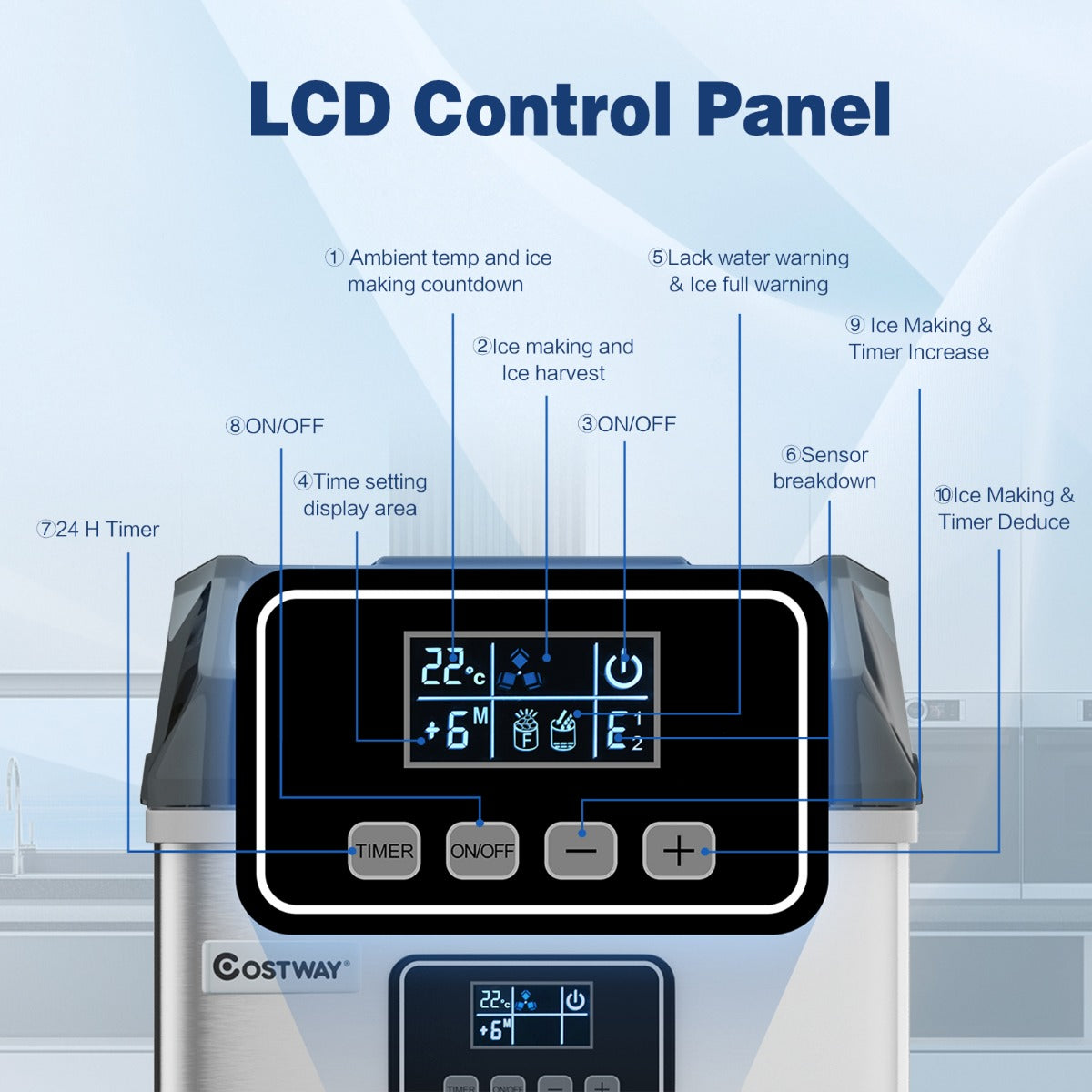 LIVSK IJsblokjesmachine - 18 kg IJs per 24 uur - Roestvrijstalen Behuizing - LCD-display - Zelfreinigend - Zilver