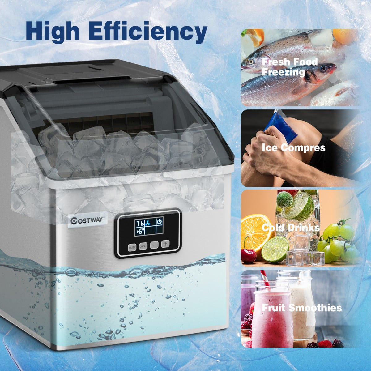 LIVSK IJsblokjesmachine - 18 kg IJs per 24 uur - Roestvrijstalen Behuizing - LCD-display - Zelfreinigend - Zilver