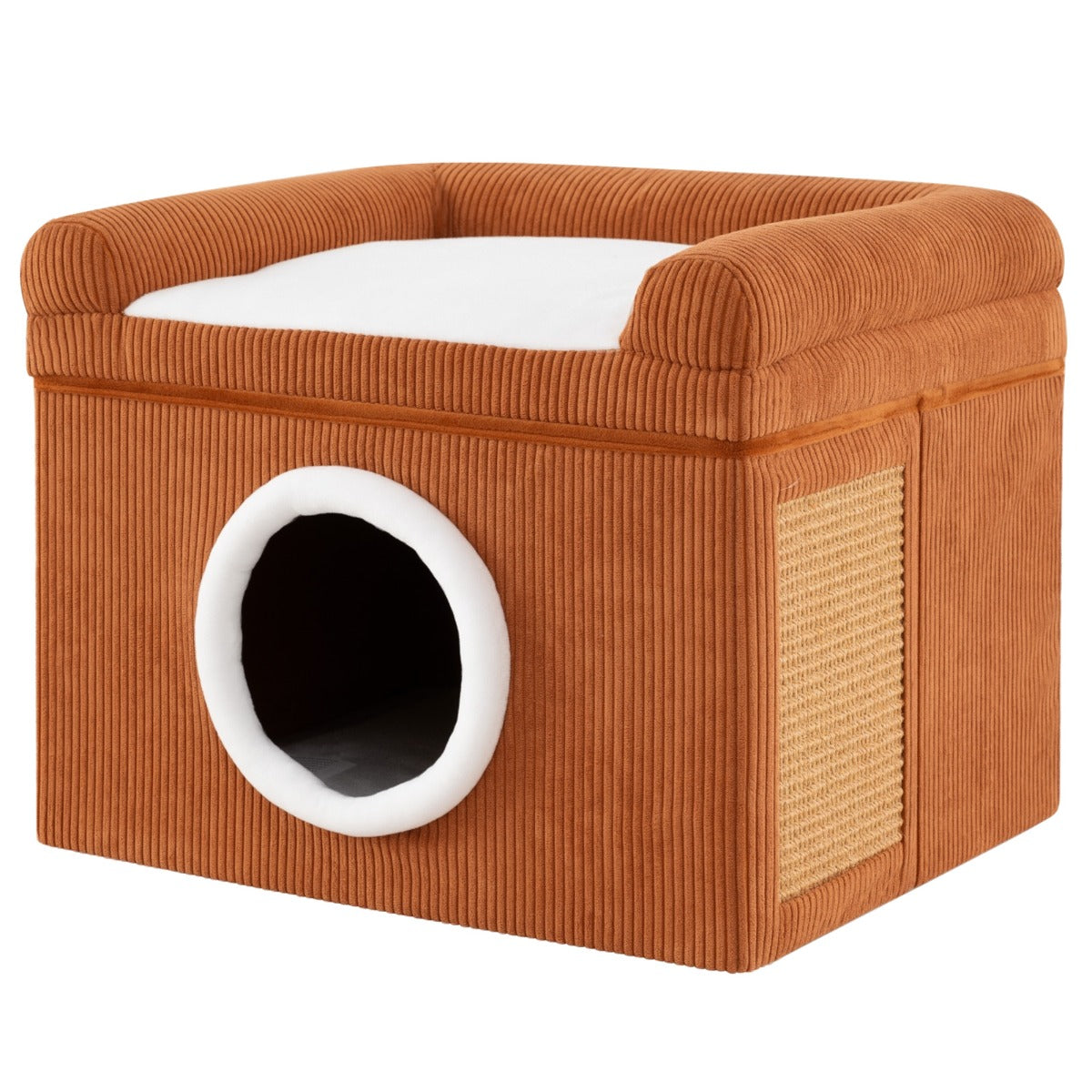 LIVSK Indoor Kattenhuis - Opvouwbaar en Draagbaar - Geïntegreerde Krabmat - Comfortabel Pluche Kussen - Bruin/Grijs