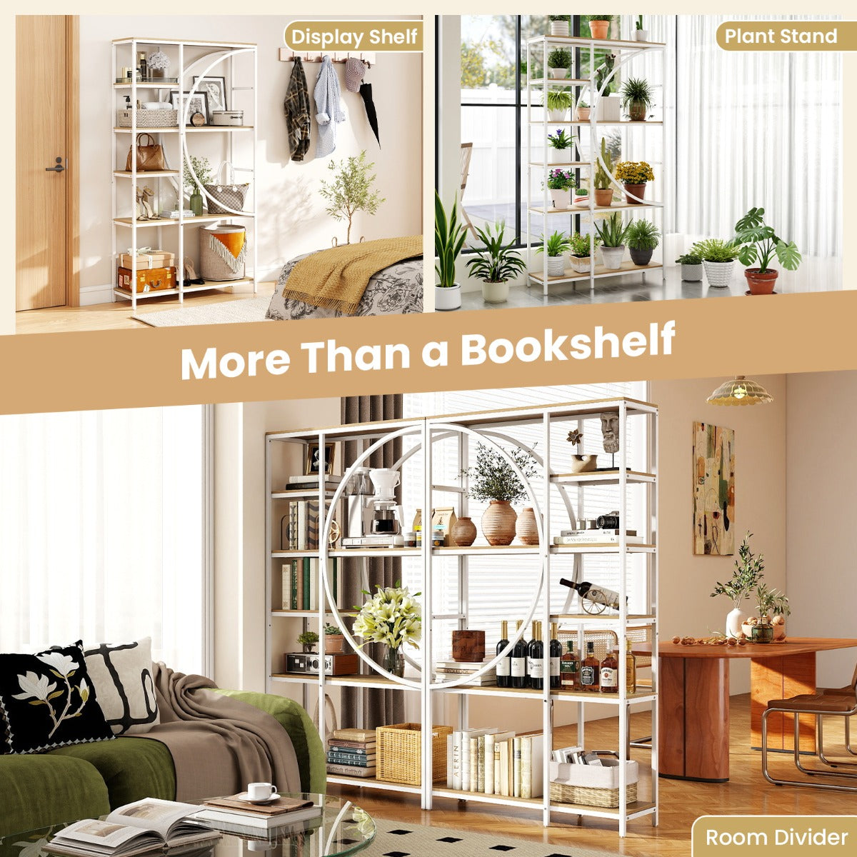 LIVSK Industriële Boekenkast met Verticale Planken - Open Planken - Metalen Frame - Set van 2 - 6-laags - Naturel