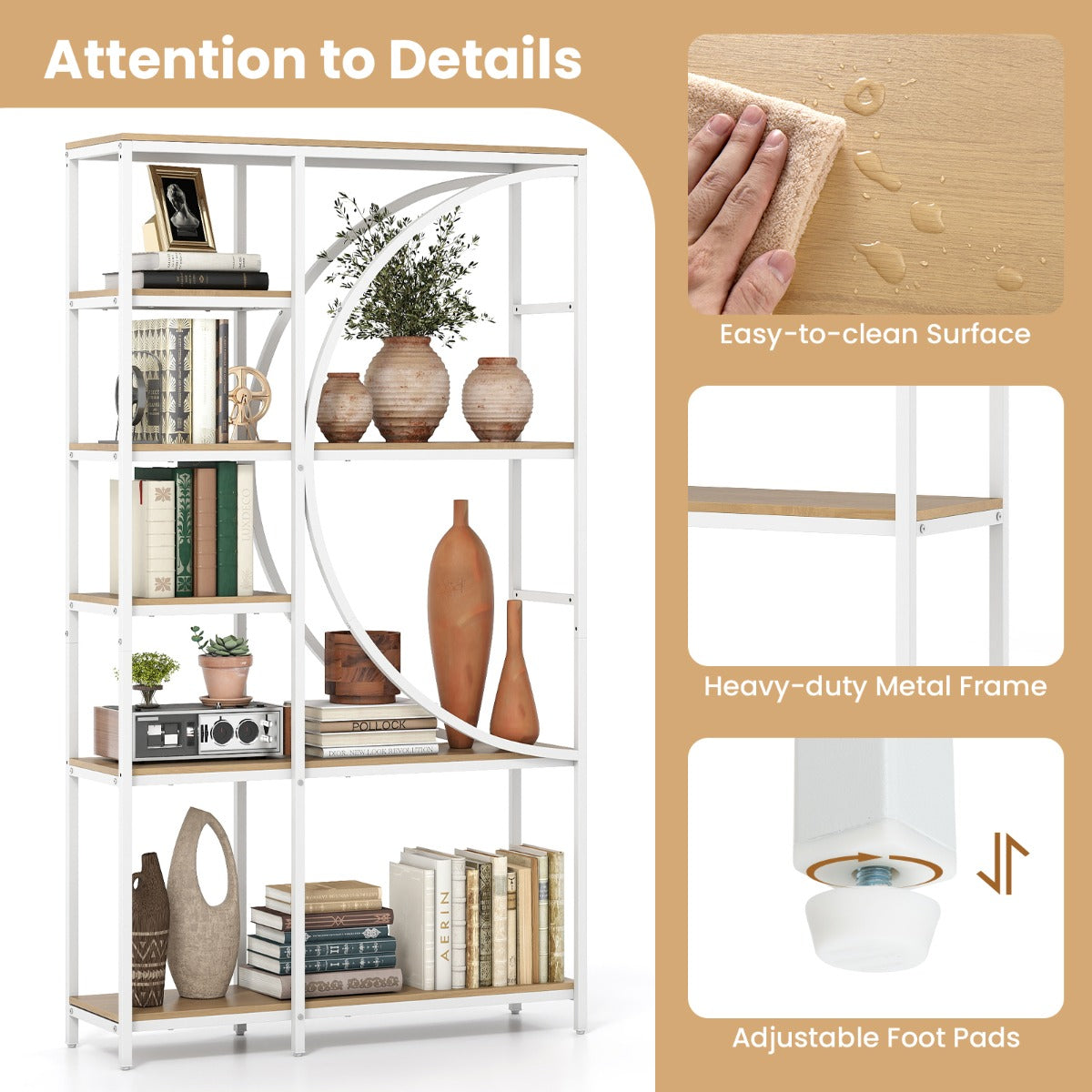 LIVSK Industriële Boekenkast met Verticale Planken - Open Planken - Metalen Frame - Set van 2 - 6-laags - Naturel