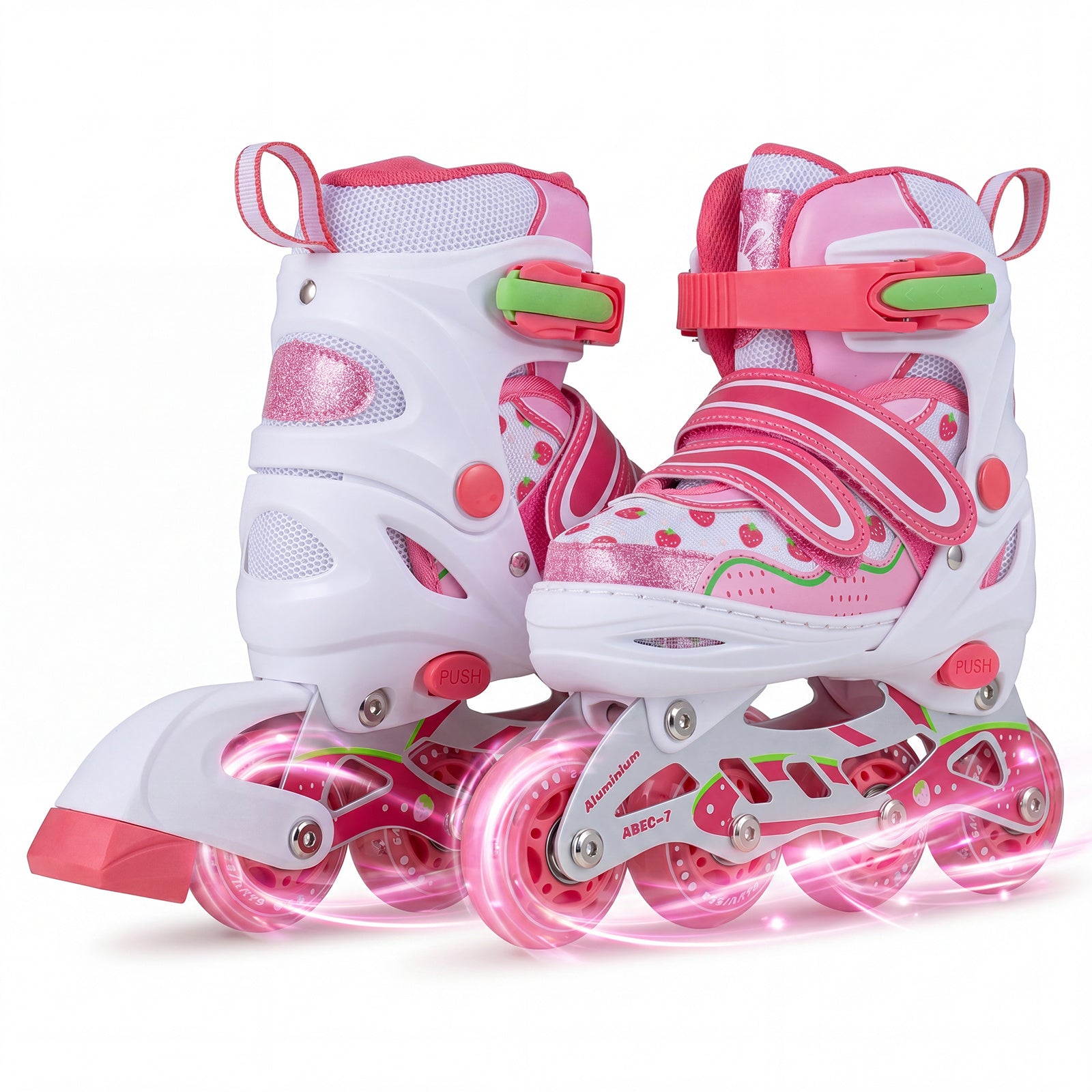 LIVSK Inline Skates voor Kinderen - 4 Maten Verstelbaar - Verlichte Wielen - Veiligheidsgesp en Klittenbandsluiting - Roze