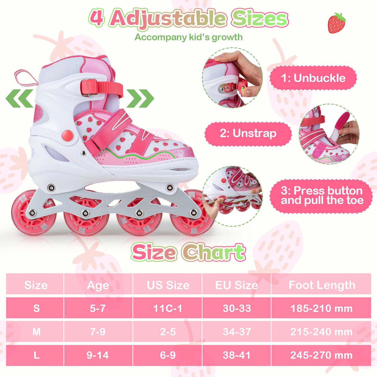 LIVSK Inline Skates voor Kinderen - 4 Verstelbare Maten - Verlichte Wielen - Aluminium Frame - Roze