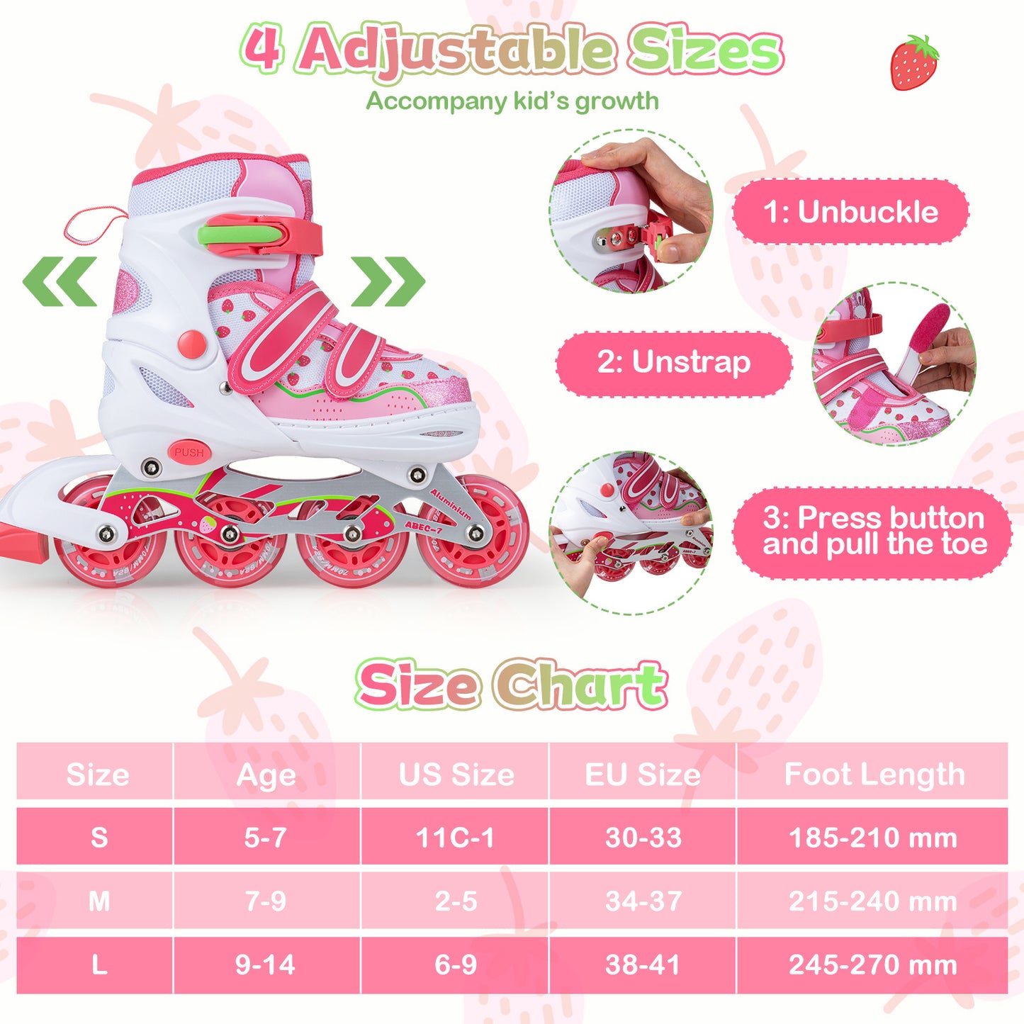 LIVSK Inline Skates voor Kinderen - 4 Verstelbare Maten - Verlichte Wielen - Aluminium Frame - Roze