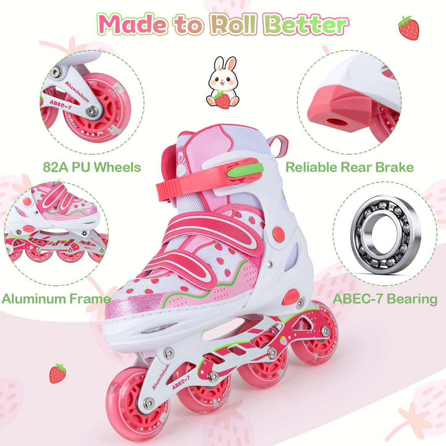 LIVSK Inline Skates voor Kinderen - 4 Verstelbare Maten - Verlichte Wielen - Aluminium Frame - Roze