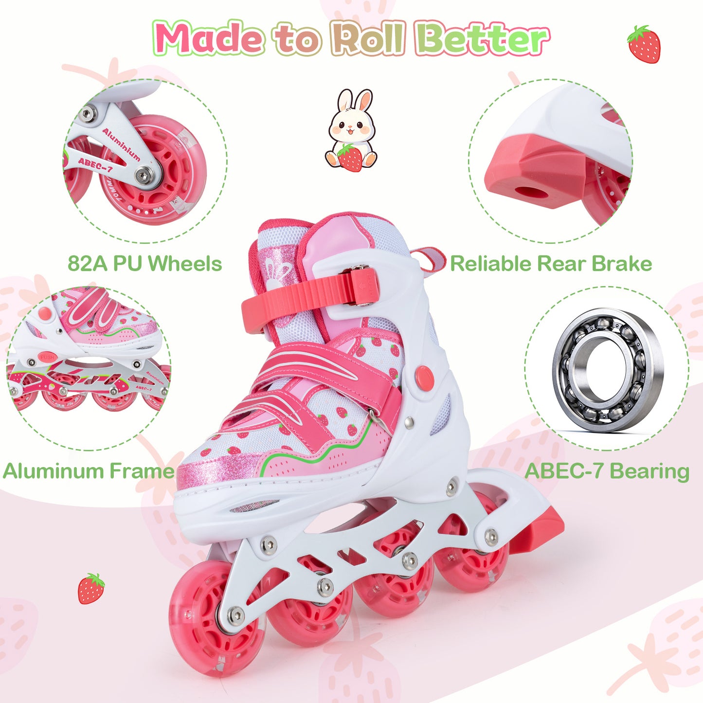 LIVSK Inline Skates voor Kinderen - 4 Verstelbare Maten - Verlichte Wielen - Aluminium Frame - Roze