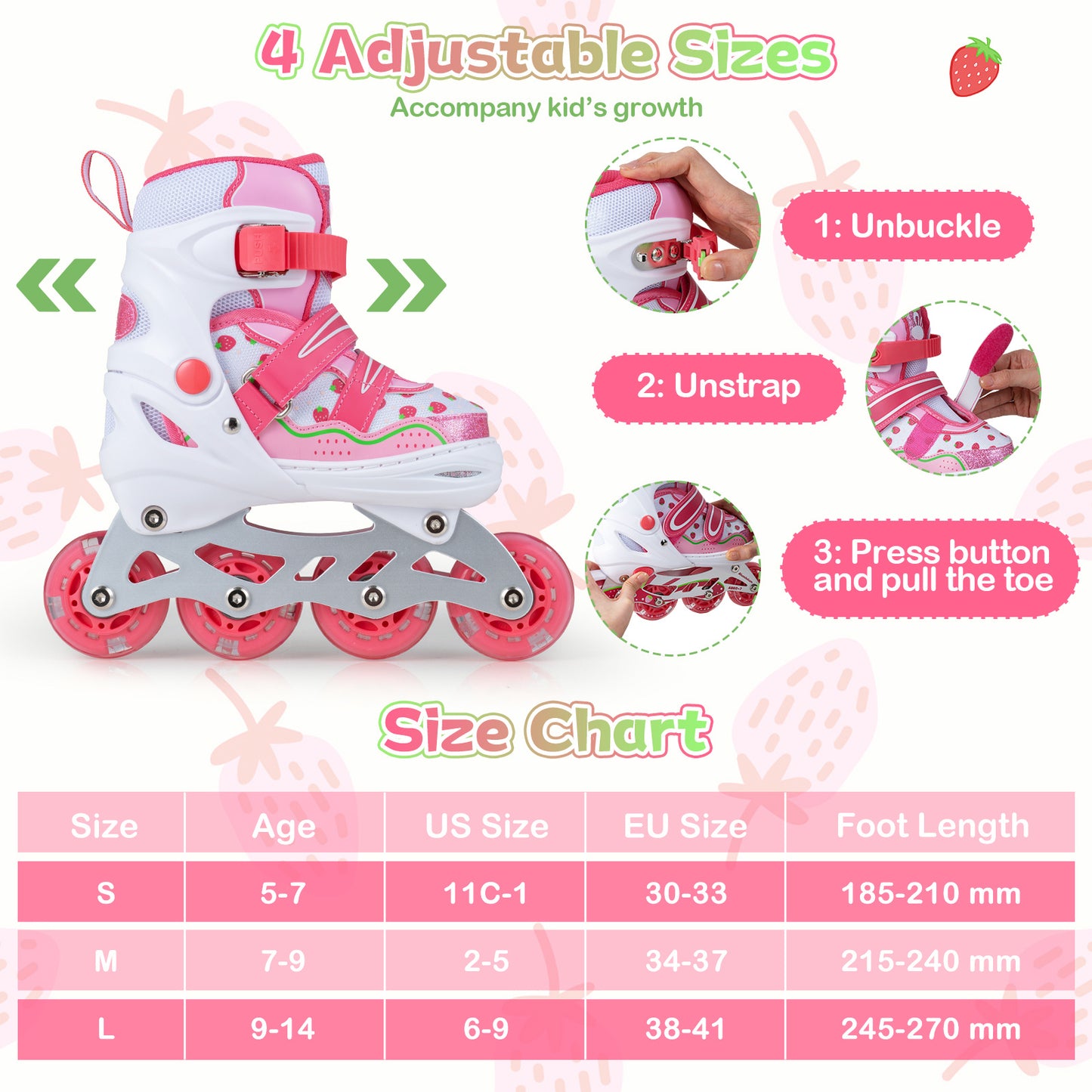 LIVSK Inline Skates voor Kinderen - 4 Verstelbare Maten - Verlichte Wielen - Zachte Binnenvoering - Roze