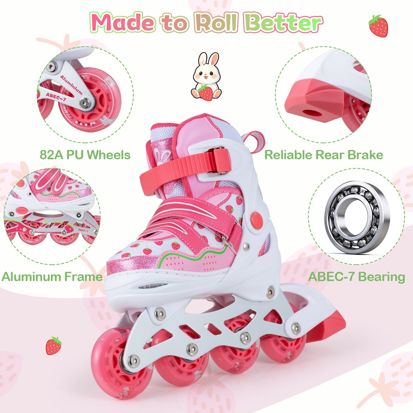 LIVSK Inline Skates voor Kinderen - 4 Verstelbare Maten - Verlichte Wielen - Zachte Binnenvoering - Roze