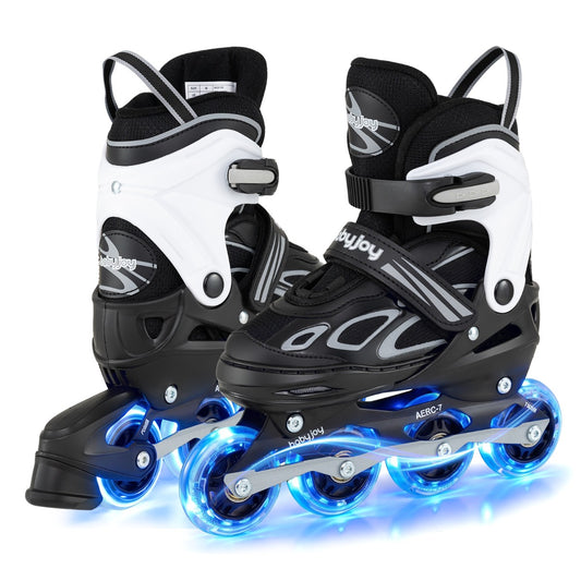 LIVSK Inline Skates voor Kinderen - Verstelbaar in 4 Maten - LED Verlichte Wielen - Ademend en Comfortabel - Wit & Zwart