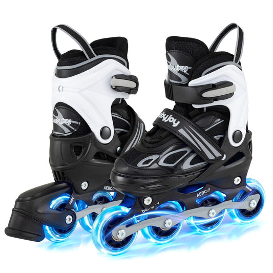 LIVSK Inline Skates voor Kinderen - Verstelbaar in 4 Maten - LED Verlichte Wielen - Ademend en Gewatteerd - Wit & Zwart