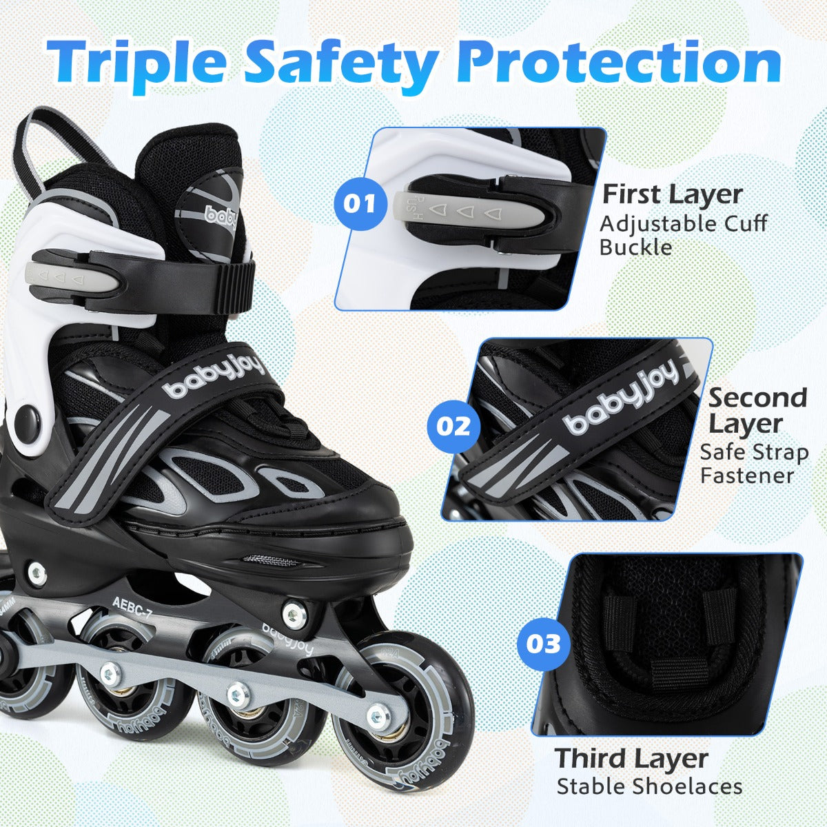 LIVSK Inline Skates voor Kinderen - Verstelbaar in 4 Maten - LED Verlichte Wielen - Ademend en Gewatteerd - Wit & Zwart